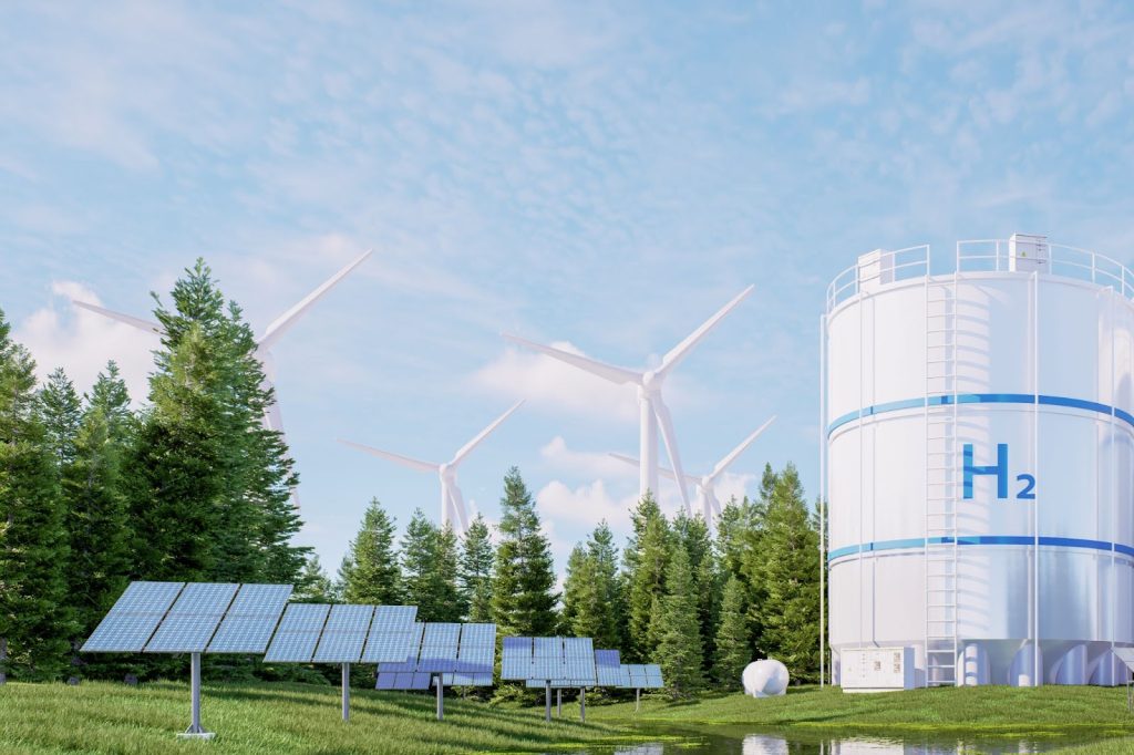 Hydrogen Energy storage with solar panels and wind turbines