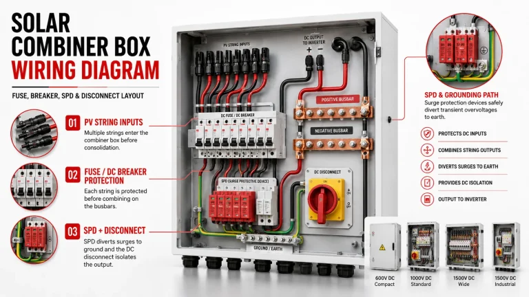 Solar Combiner Box Wiring Diagram: Fuses, Breakers, SPD & Disconnect Layout
